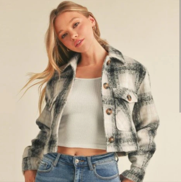 Bagatelle Collection Plaid Print Cropped Jacket Super Soft XS - Picture 2 of 7